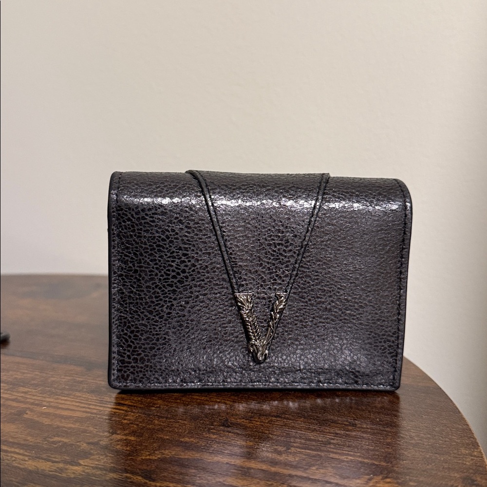 Versace Metallic Black Compact Wallet